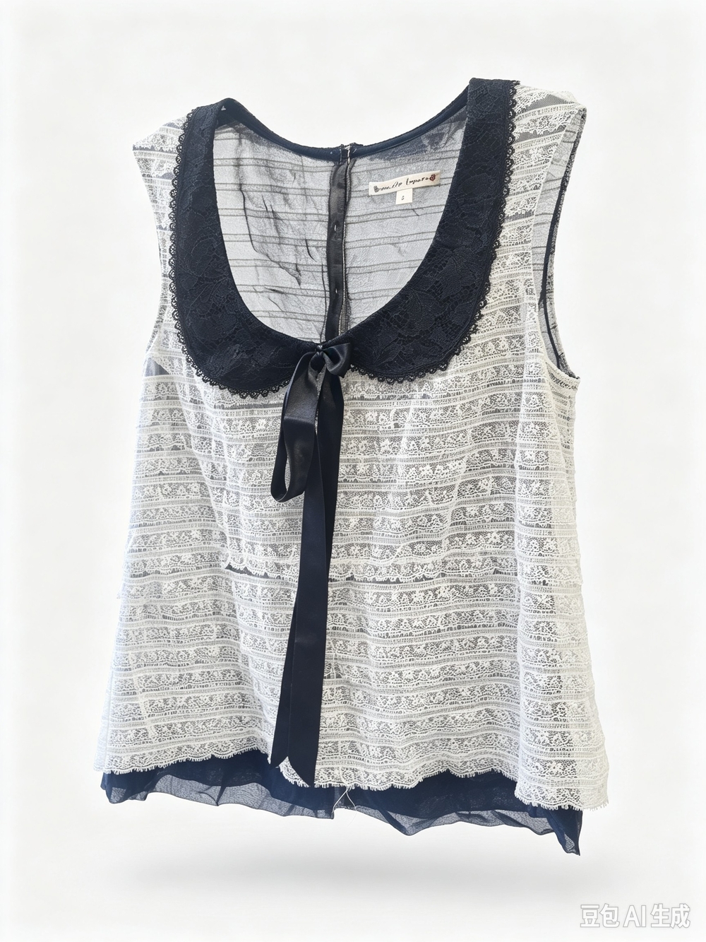 Nanette Lepore Lace Overlay Sleeveless Top with Ribbon Tie